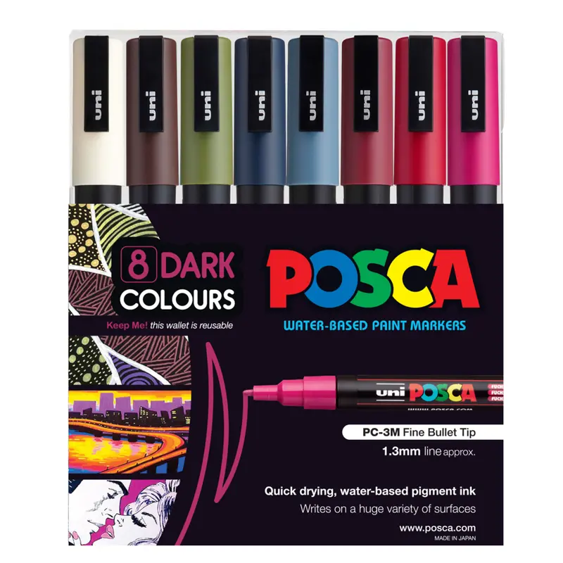 Uni Posca Fine-Tip Marker Set – 8 Dark Colors (0.9–1.3Mm) 1