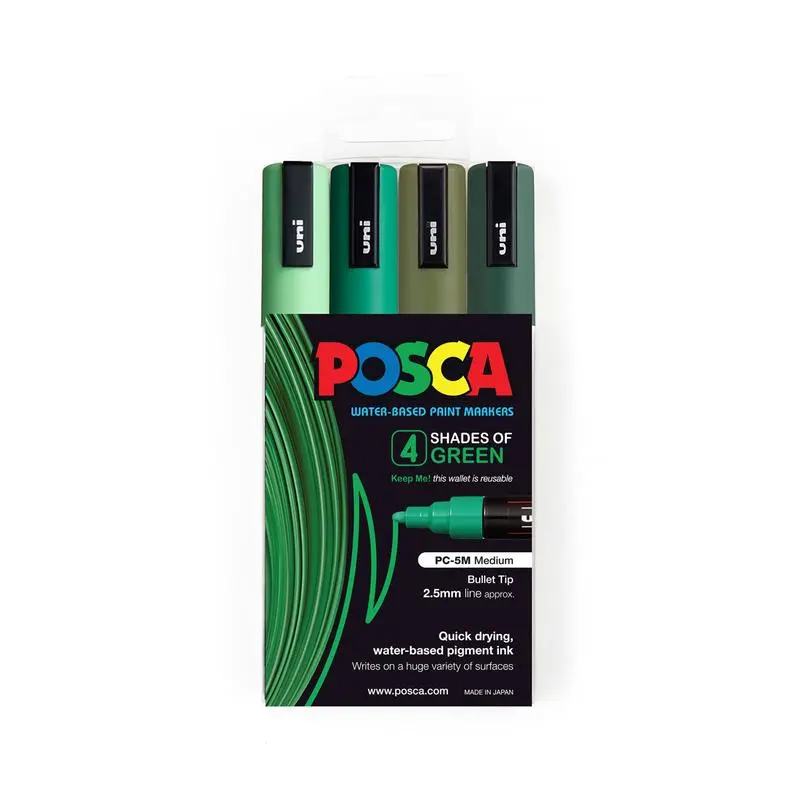 Uni Posca Marker Set – 4 Green Tones, 1.8–2.5Mm Tips (Pc-5M Series) 1