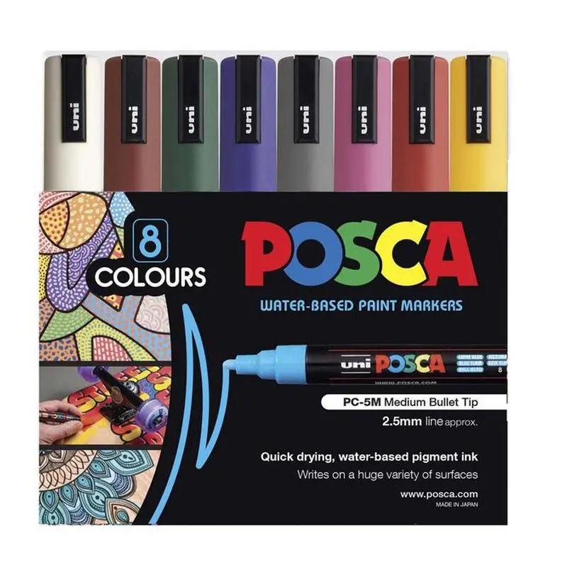 Uni Posca Medium Bullet Tip Marker Set – 8-Piece Dark Color Assortment (Pc-5M) 1