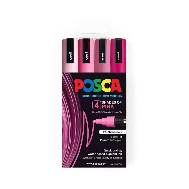 Uni Posca Medium Bullet-Tip Markers – Pastel Pink 4-Pack (1.8–2.5Mm) 1