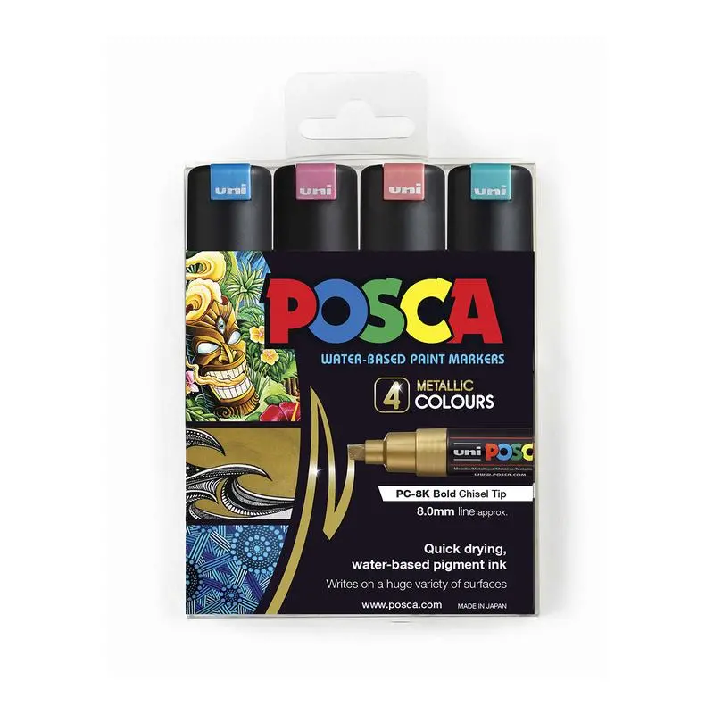 Uni Posca Metallic Chisel-Tip Markers – 8Mm, 4-Pack 1
