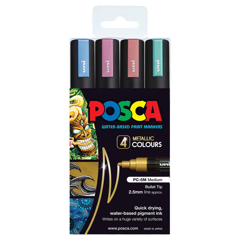 Uni Posca Metallic Marker Set – 4-Pack, Medium Bullet Tip (1.8–2.5 Mm, Pc-5M) 1