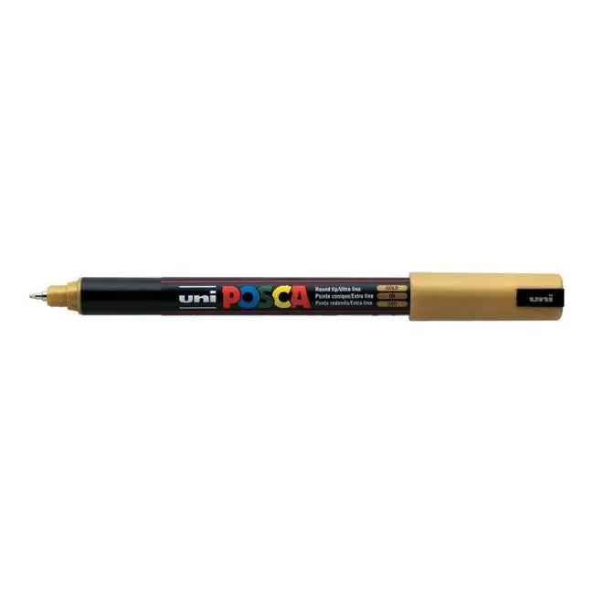 Uni Posca Pc-1Mr Metallic Gold Marker – 0.7Mm Ultra-Fine Pin Tip 1