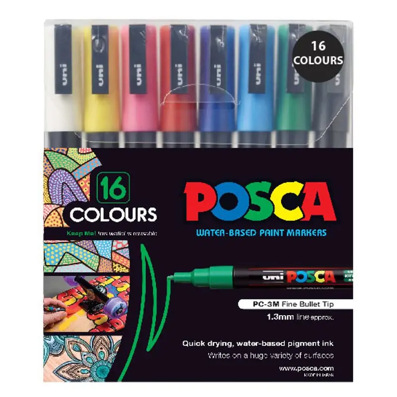 Uni Posca Pc-3M Fine Tip Markers – 16-Color Art Supply Set 1