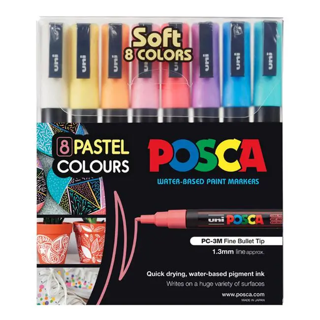 Uni Posca Pc-3M Fine Tip Markers – 8-Piece Soft Colour Set (0.9–1.3 Mm) 1