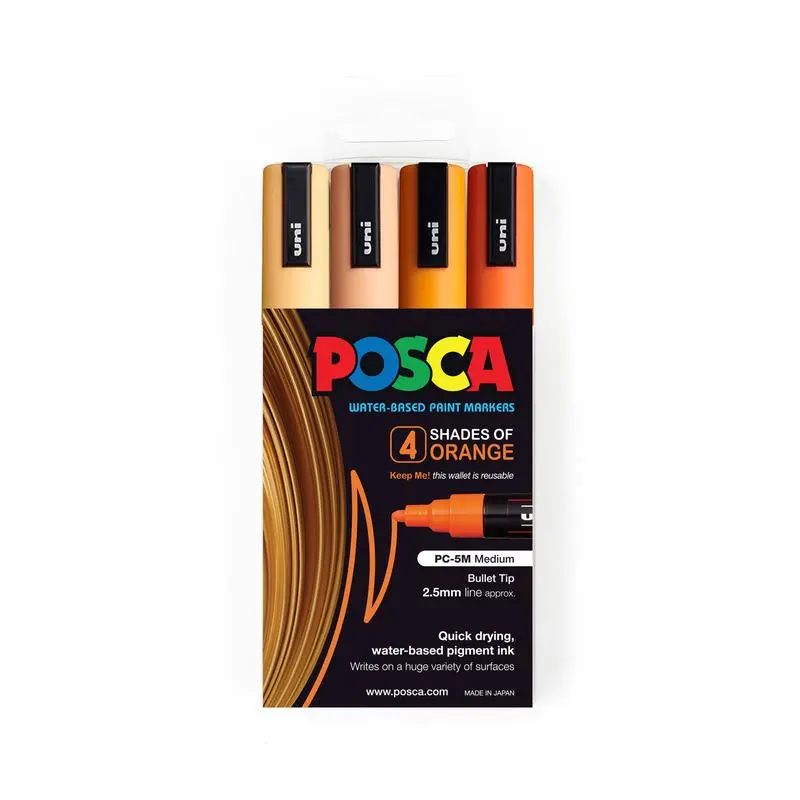 Uni Posca Pc-5M Medium Bullet Tip Marker Set – 4 Orange Shades 1