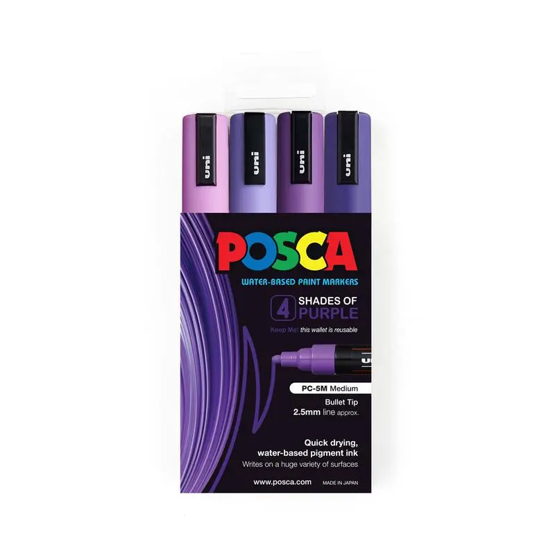 Uni Posca Pc-5M Purple Marker Set – 4-Piece Medium Bullet Tip Collection 1