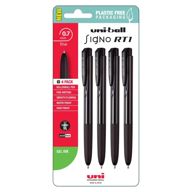 Uni Signo Rt1 Retractable Gel Pens – 0.7Mm Black, 4-Pack (250360) 1