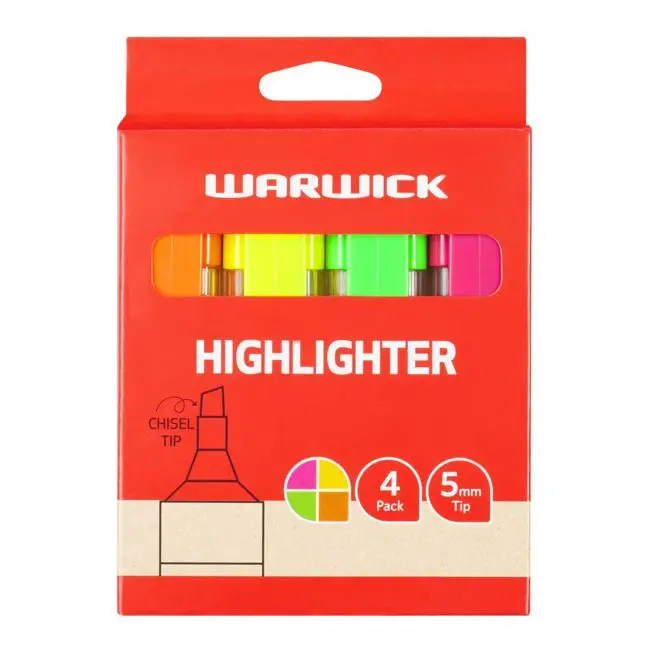 Warwick Assorted 4-Pack Stubby Highlighters 1