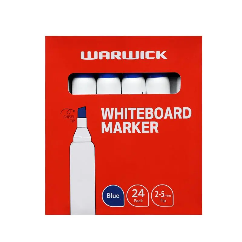 Warwick Blue Whiteboard Markers – 24-Pack Chisel-Tip Dry-Erase Set 1