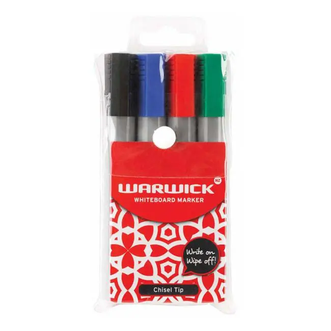 Warwick Chisel-Tip Whiteboard Marker – Pack Of 4, Smudge-Resistant Dry-Erase 1