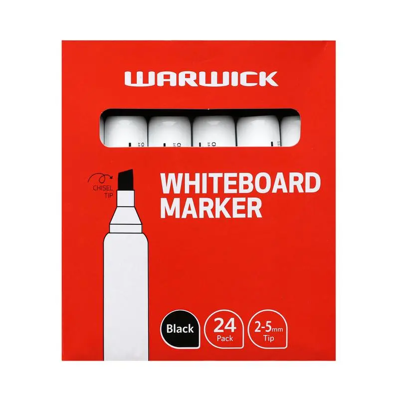 Warwick Chisel-Tip Whiteboard Markers – Black, Pack Of 24 1