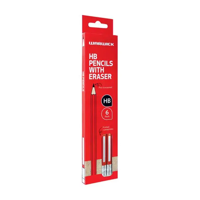 Warwick Hb Pencil Pack – 6 Pre-Sharpened Pencils With Attached Erasers 1