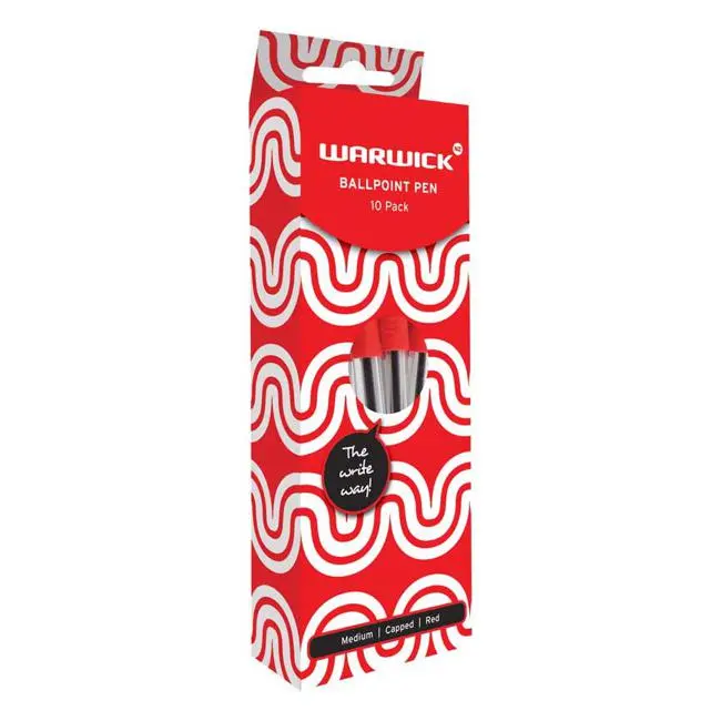 Warwick Red Ballpoint Pen – Capped Medium Tip, Box Of 10 1
