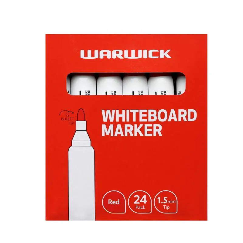 Warwick Red Bullet-Tip Whiteboard Markers – 24-Pack 1