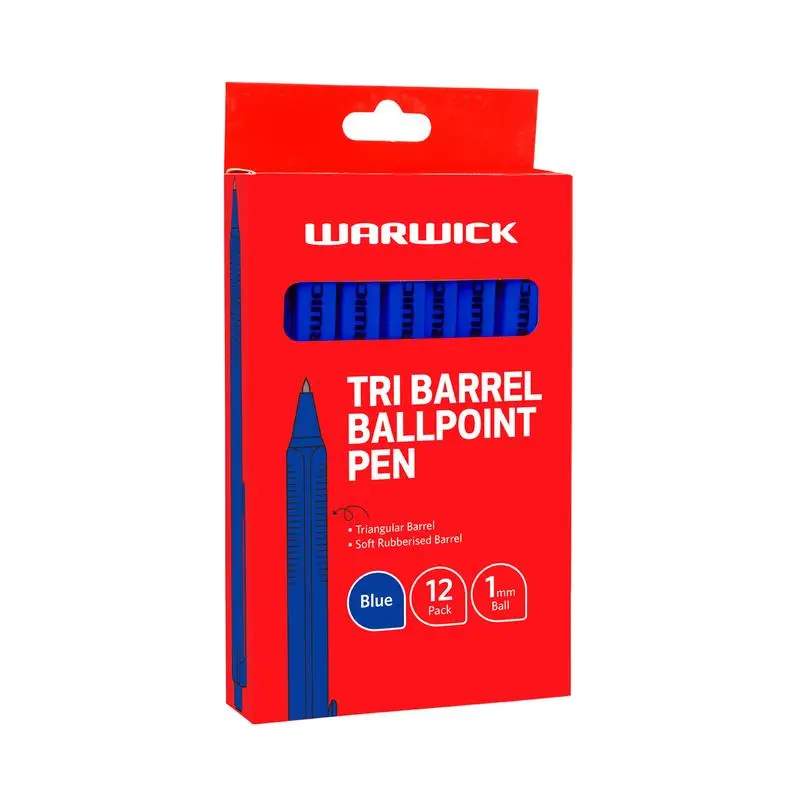 Warwick Tri-Barrel Ballpoint Pens – 1.0Mm Blue Ink, Pack Of 12 1