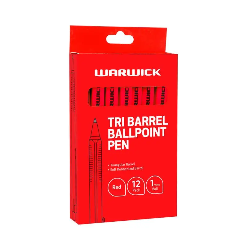 Warwick Tri-Barrel Ballpoint Pens – 1.0Mm Tip, Red Box (12 Units) 1