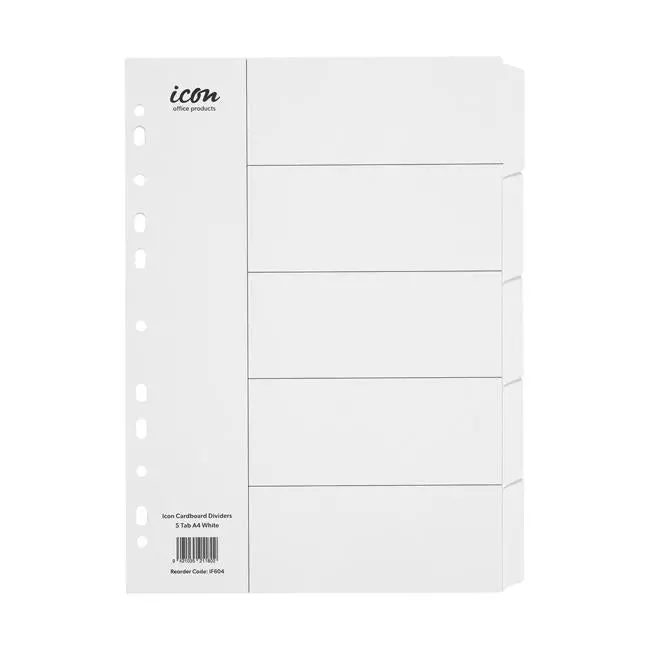 White 5-Tab Cardboard Index Dividers – Icon Brand 1